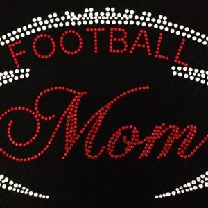 Football Mom t-shirts clear and red rhinestone